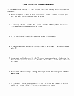 Speed and Velocity Worksheet Answers Elegant Average Speed and Acceleration Practice Problems