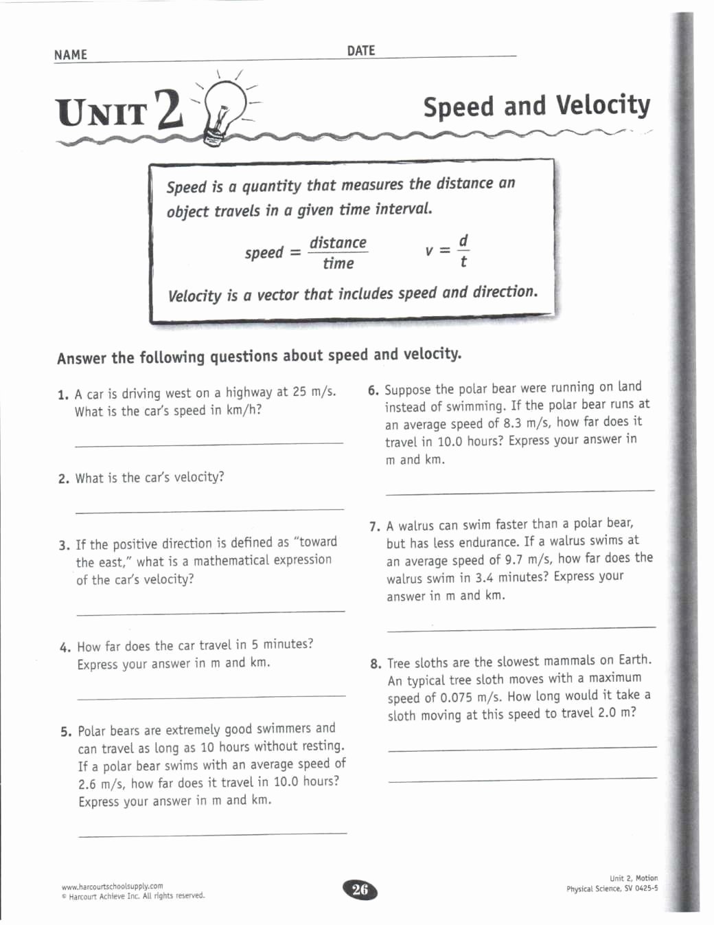 Speed and Velocity Worksheet Answers Inspirational Velocity and Acceleration Calculation Worksheet Answer Key