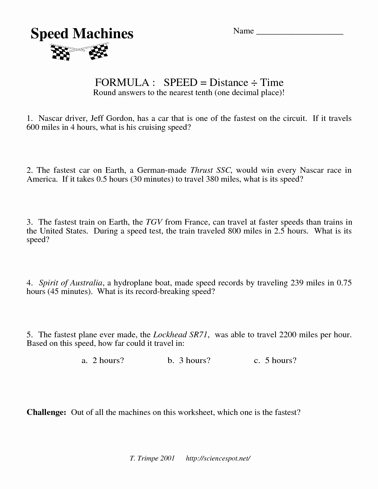post speed formula worksheet