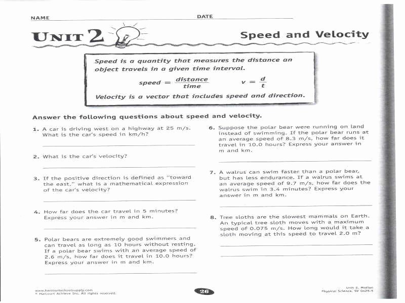 Speed and Velocity Worksheet Awesome Speed and Velocity Worksheet