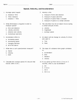 Speed and Velocity Worksheet Lovely Speed Velocity and Acceleration Grade 8 Free