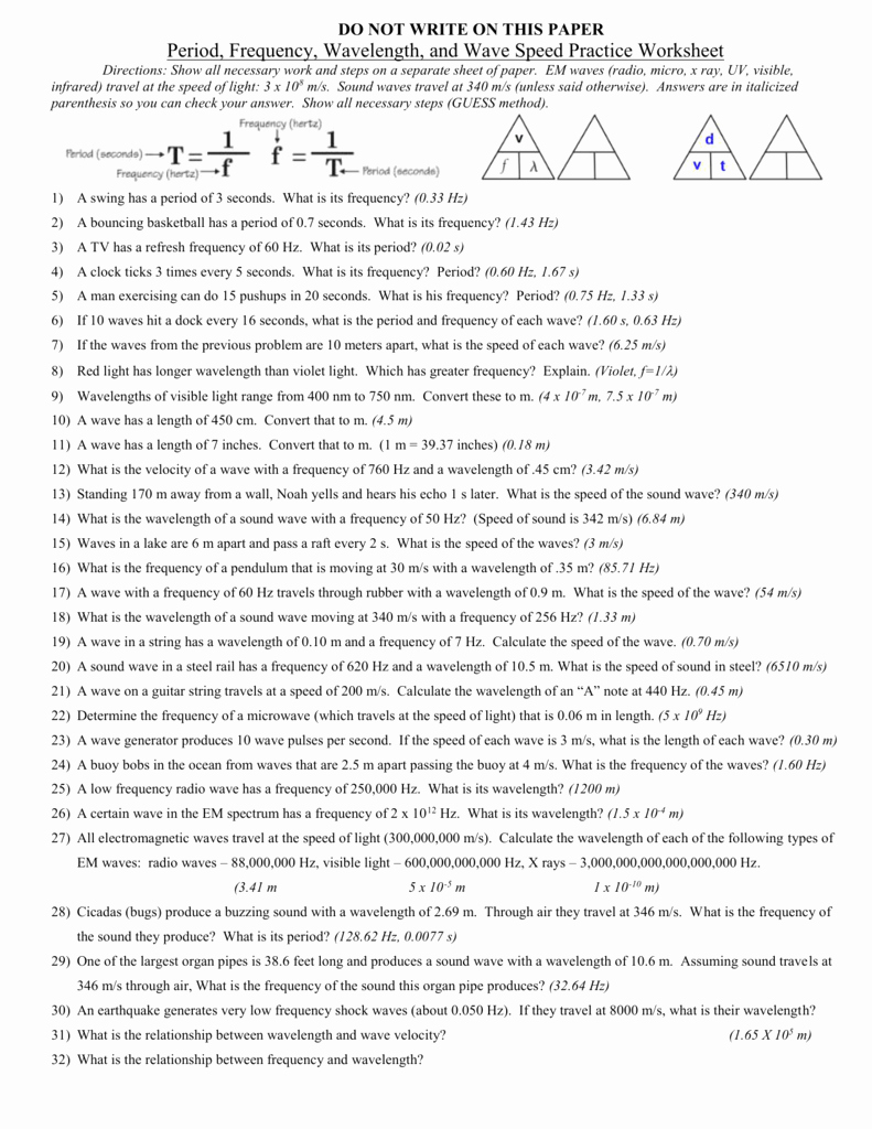 Speed Practice Problems Worksheet Awesome Waves – Speed Frequency Period with Answers