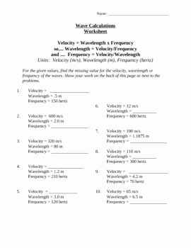 Speed Practice Problems Worksheet Beautiful Wave Frequency Velocity and Wavelength Calculations