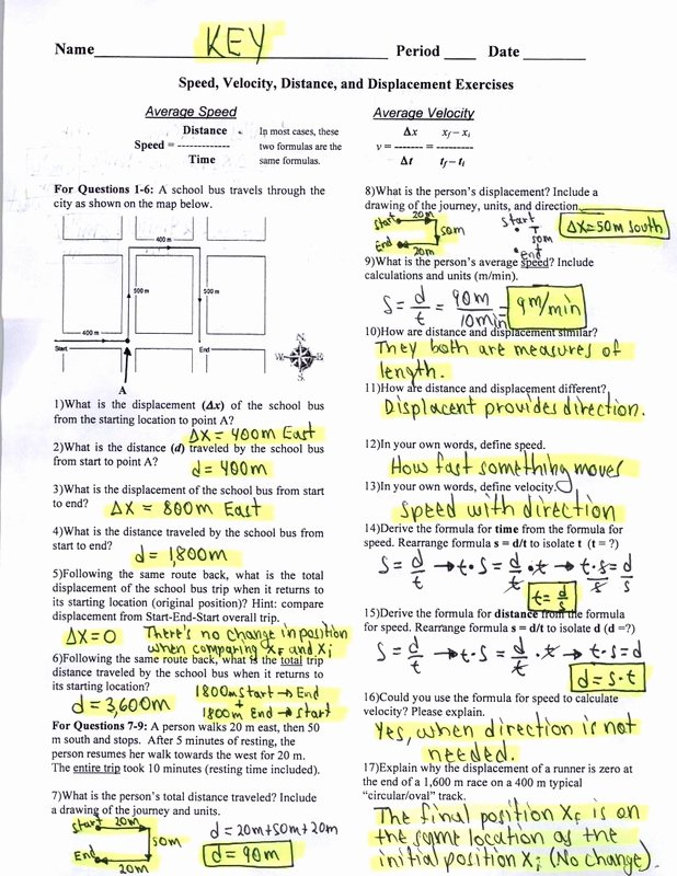Speed Practice Problems Worksheet Best Of Key Speed Velocity Distance and Displacement Exercises