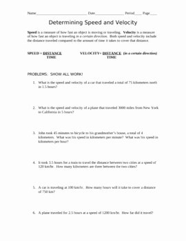 Speed Practice Problems Worksheet Fresh Determining Speed and Velocity Problems with Answer Key by