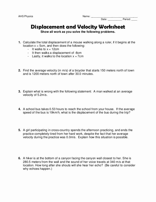 Speed Practice Problems Worksheet Lovely Worksheet 3 Displacement and Velocity