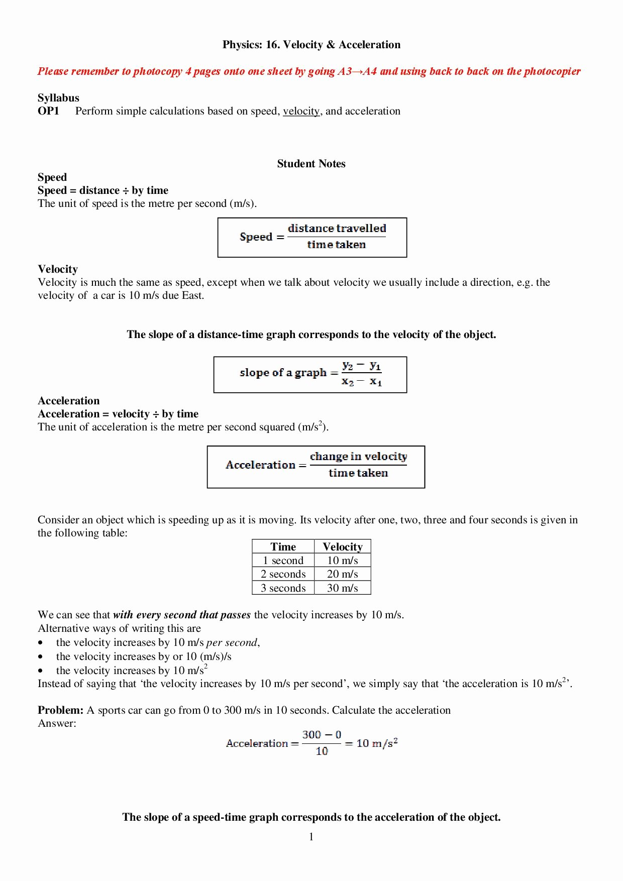 Speed Practice Problems Worksheet