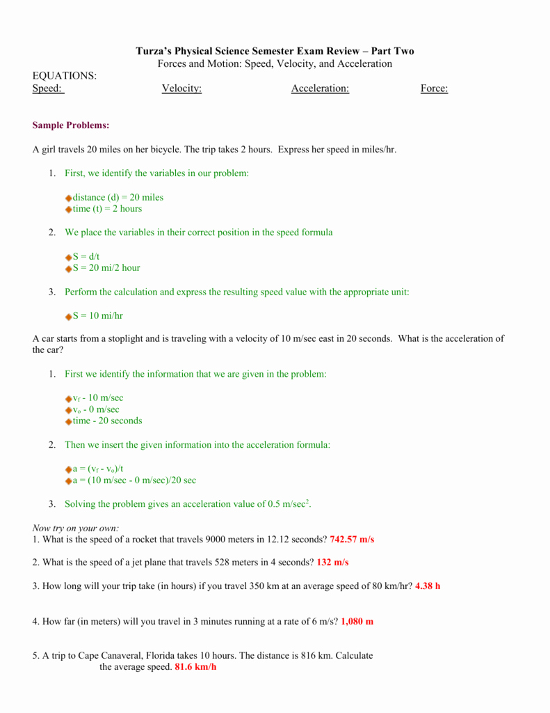 Speed Practice Problems Worksheet Unique Practice Problems Speed Velocity and Acceleration