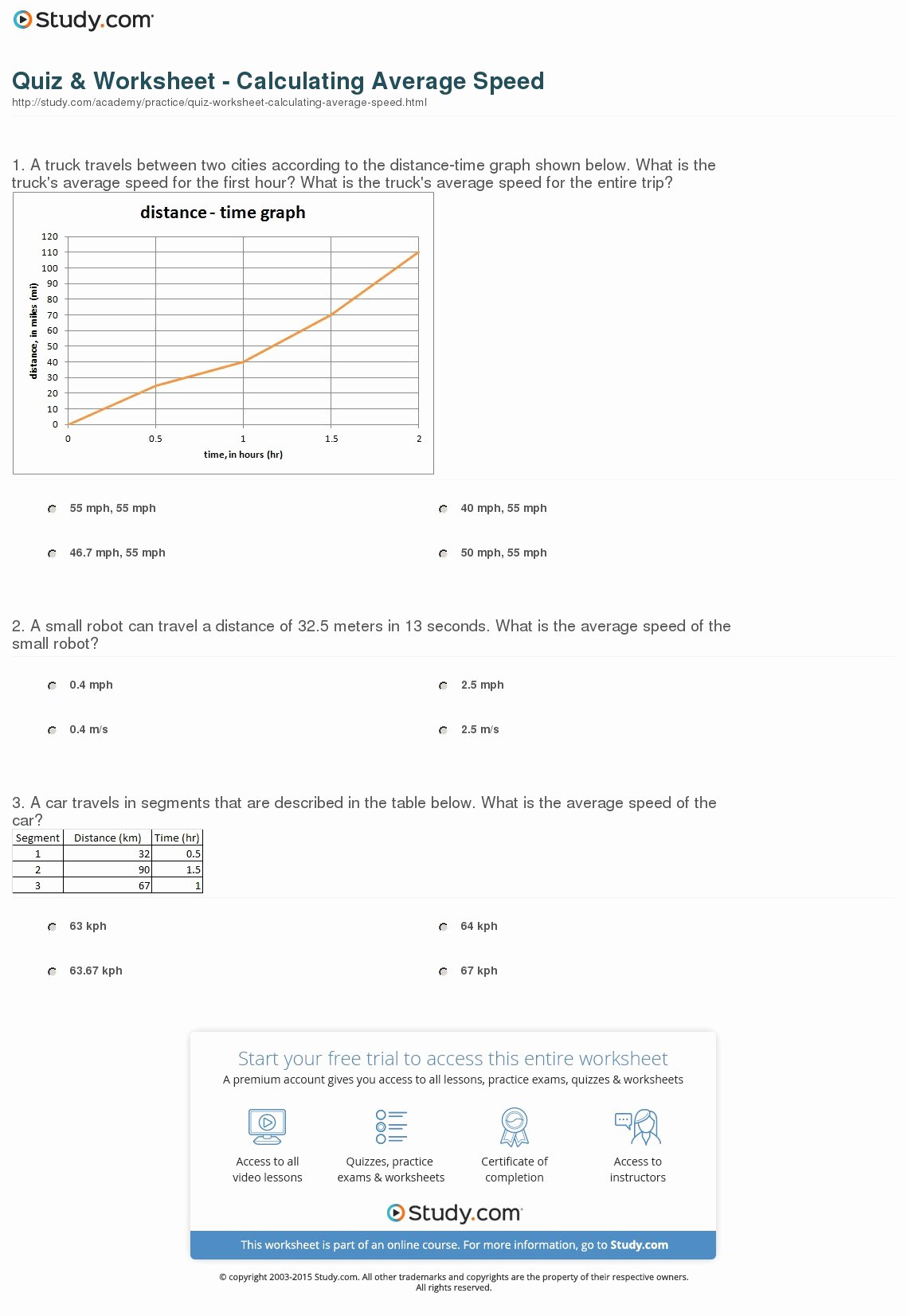 50 Speed Problem Worksheet Answers