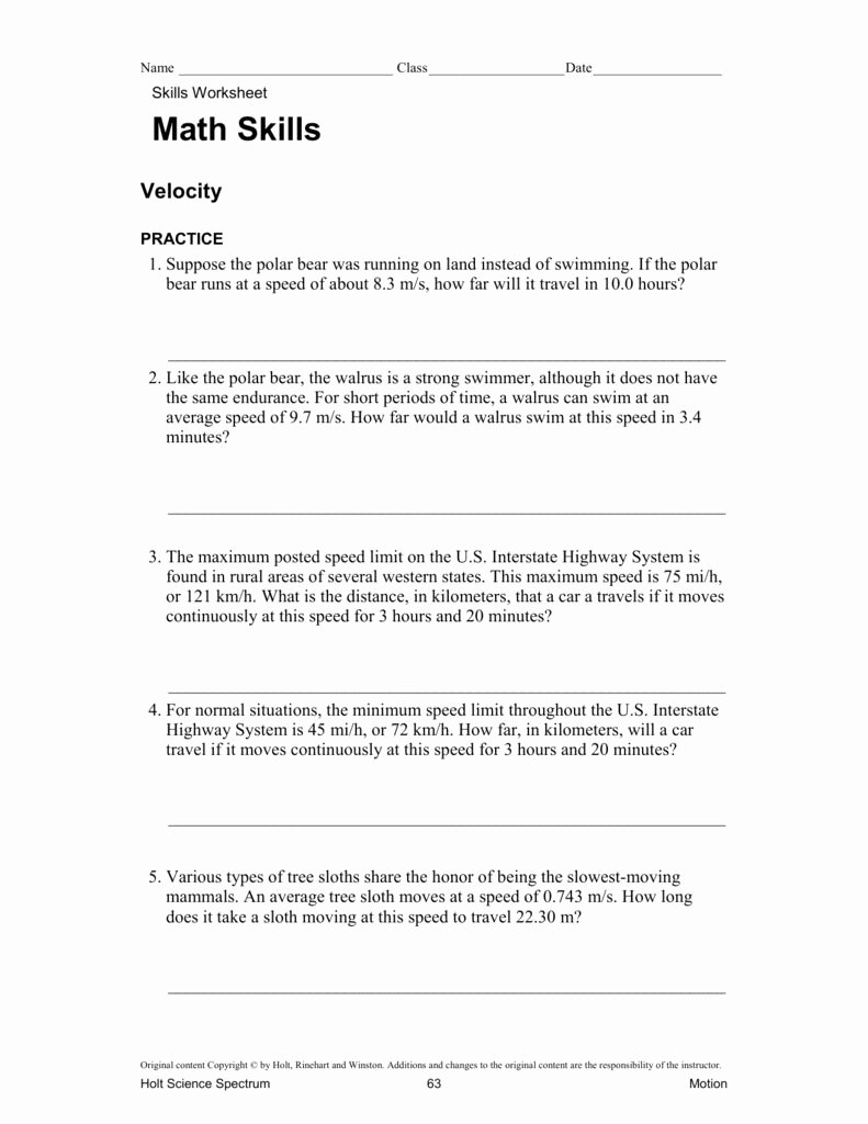 Speed Problem Worksheet Answers Lovely Speed and Velocity Practice Problems Worksheet Answers