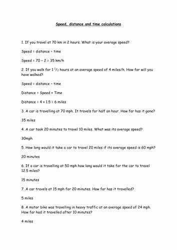 Speed Time and Distance Worksheet Beautiful Speed Distance Time Calculation Practice Low by
