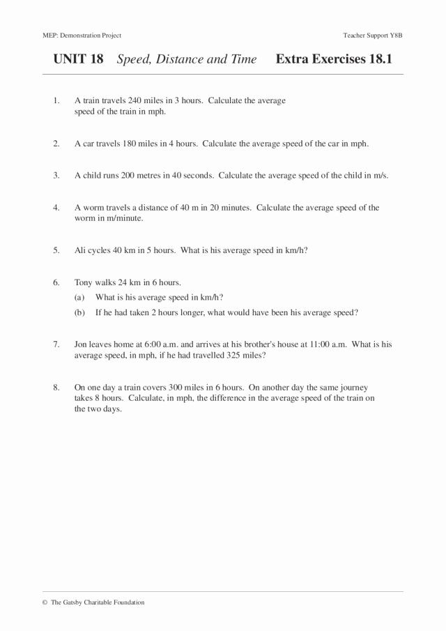 Speed Time and Distance Worksheet Luxury Speed Distance and Time Worksheet for 8th 10th Grade