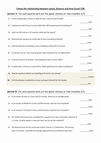 Speed Time and Distance Worksheet Luxury Speed Distance Time Resources