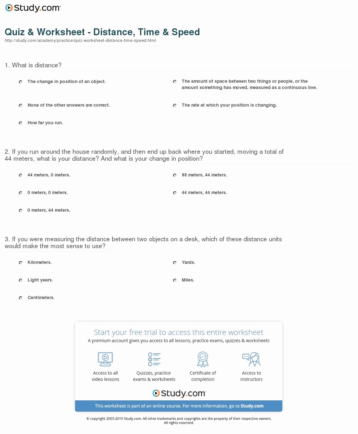 Speed Time and Distance Worksheet New Quiz &amp; Worksheet Distance Time &amp; Speed