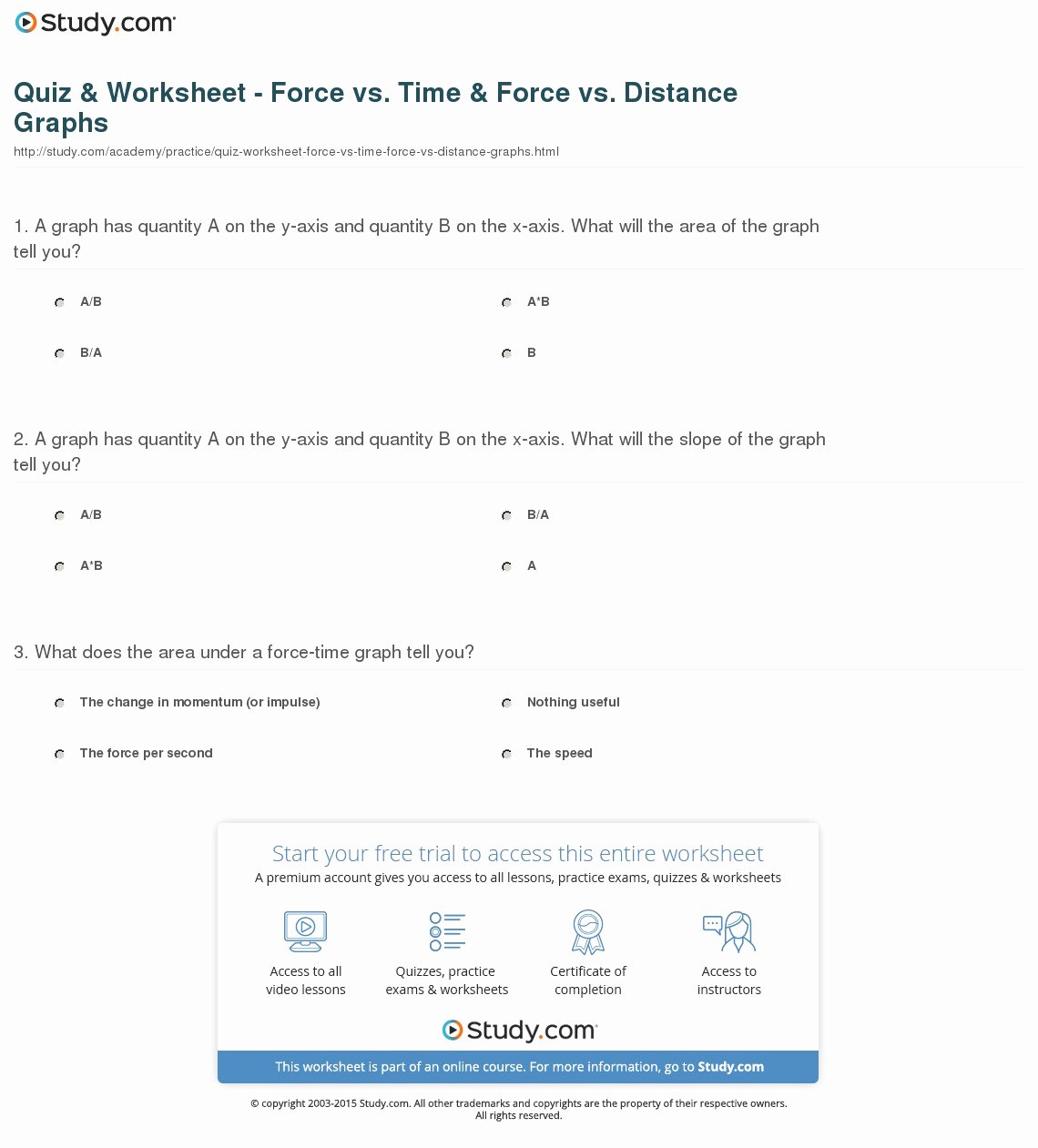 Speed Vs Time Graph Worksheet Fresh Quiz &amp; Worksheet force Vs Time &amp; force Vs Distance