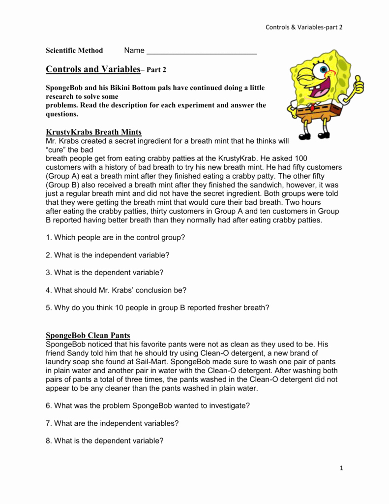 Spongebob Scientific Method Worksheet Awesome 8 Sponge Bob Part2 Worksheet Answers