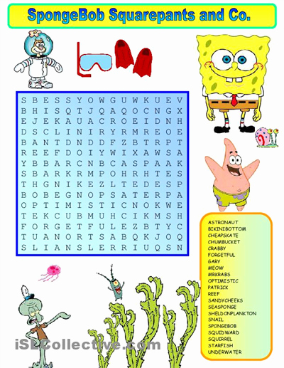 Sponges A Coloring Worksheet New Wordsearch Spongebob Worksheet Free Esl Printable