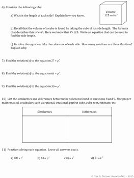 Square and Cube Roots Worksheet Awesome solving Equations Involving Square and Cube Root solutions