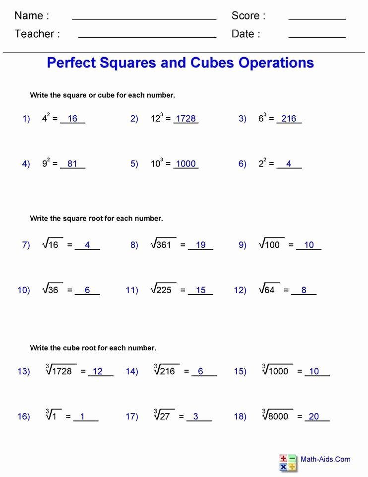 Square and Cube Roots Worksheet Awesome Square and Cube Roots Worksheet 3 Answers – Hoeden at Home
