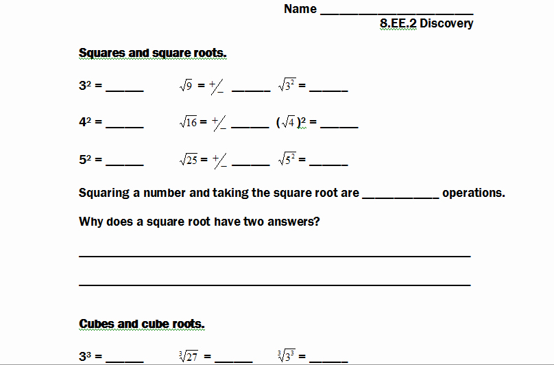Square and Cube Roots Worksheet Best Of 8 Ee 2 Square and Cube Root solutions Strickler Wms