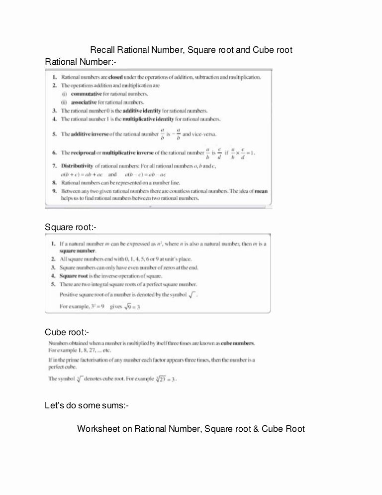 Square and Cube Roots Worksheet Lovely Worksheet On Rational Number Square Root Cube Root