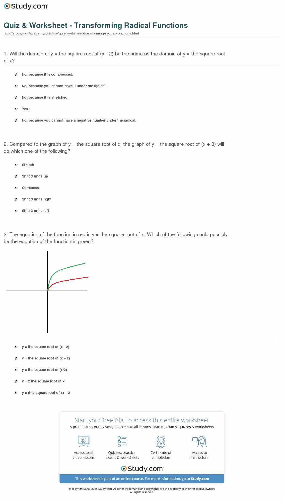 Square Root Practice Worksheet Awesome Quiz &amp; Worksheet Transforming Radical Functions