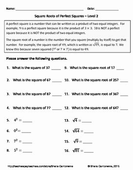 Square Root Practice Worksheet Beautiful Square Roots Of Perfect Squares Differentiated Worksheets