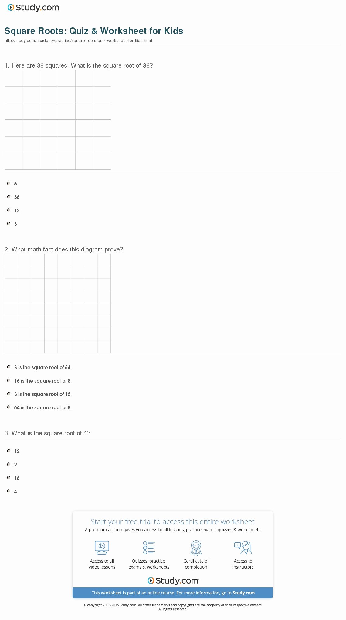 Square Root Practice Worksheet Elegant Square Roots Quiz &amp; Worksheet for Kids