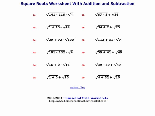 Square Root Practice Worksheet Luxury Square Roots Worksheet with Addition and Subtraction