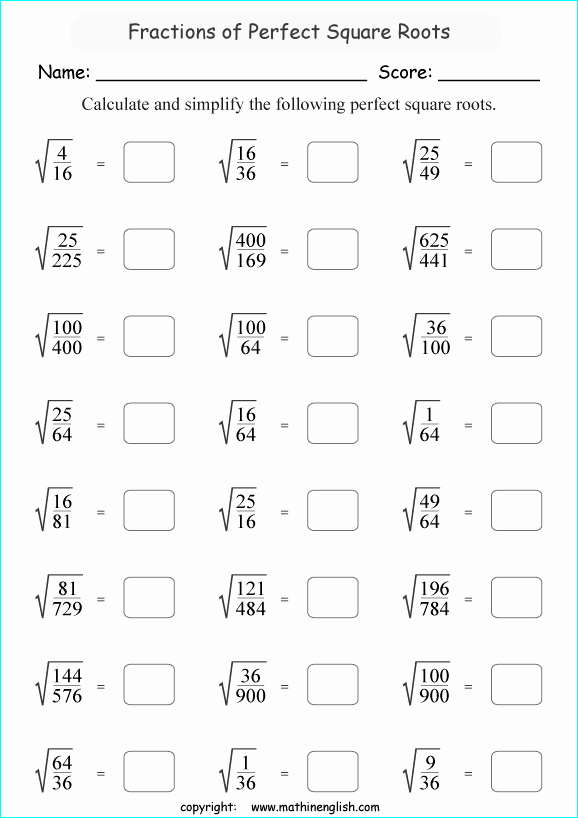 Square Root Practice Worksheet New Simplify the Fractions First and then Calculate the Square