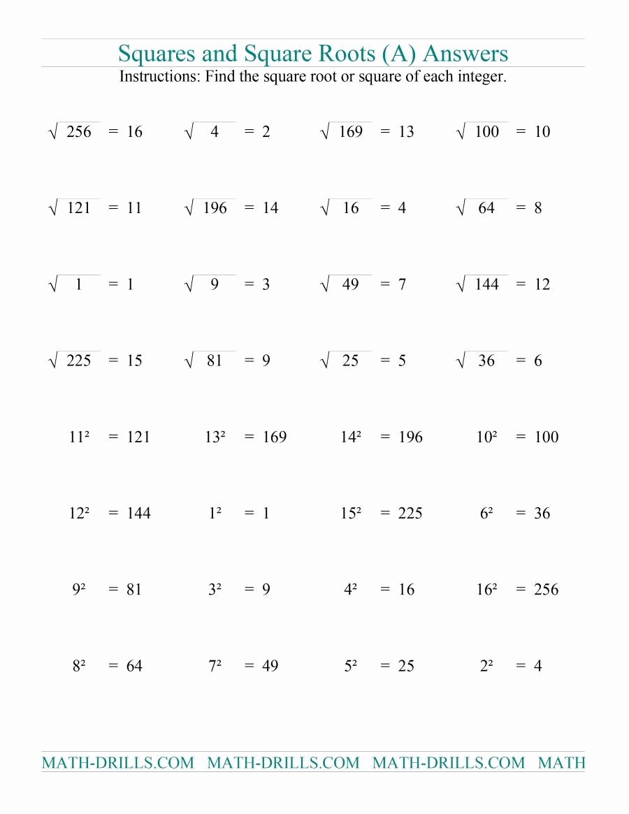 Square Root Practice Worksheet Unique Squares and Square Roots A