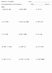 Square Root Worksheet Pdf Elegant solving Square Root Equations Worksheets Mathvine
