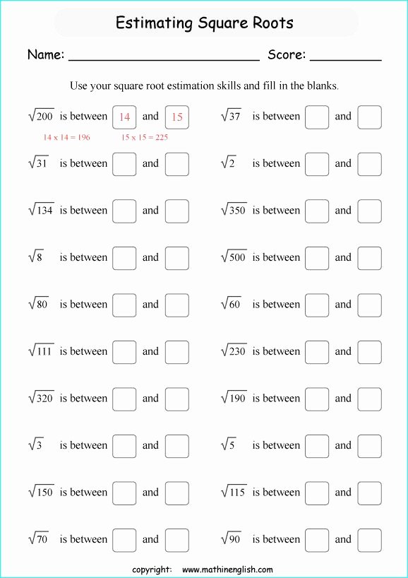 Square Root Worksheet Pdf Inspirational Printable Primary Math Worksheet Exponents