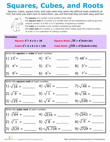 Squares and Square Roots Worksheet Awesome Building Exponents Squares Cubes and Roots