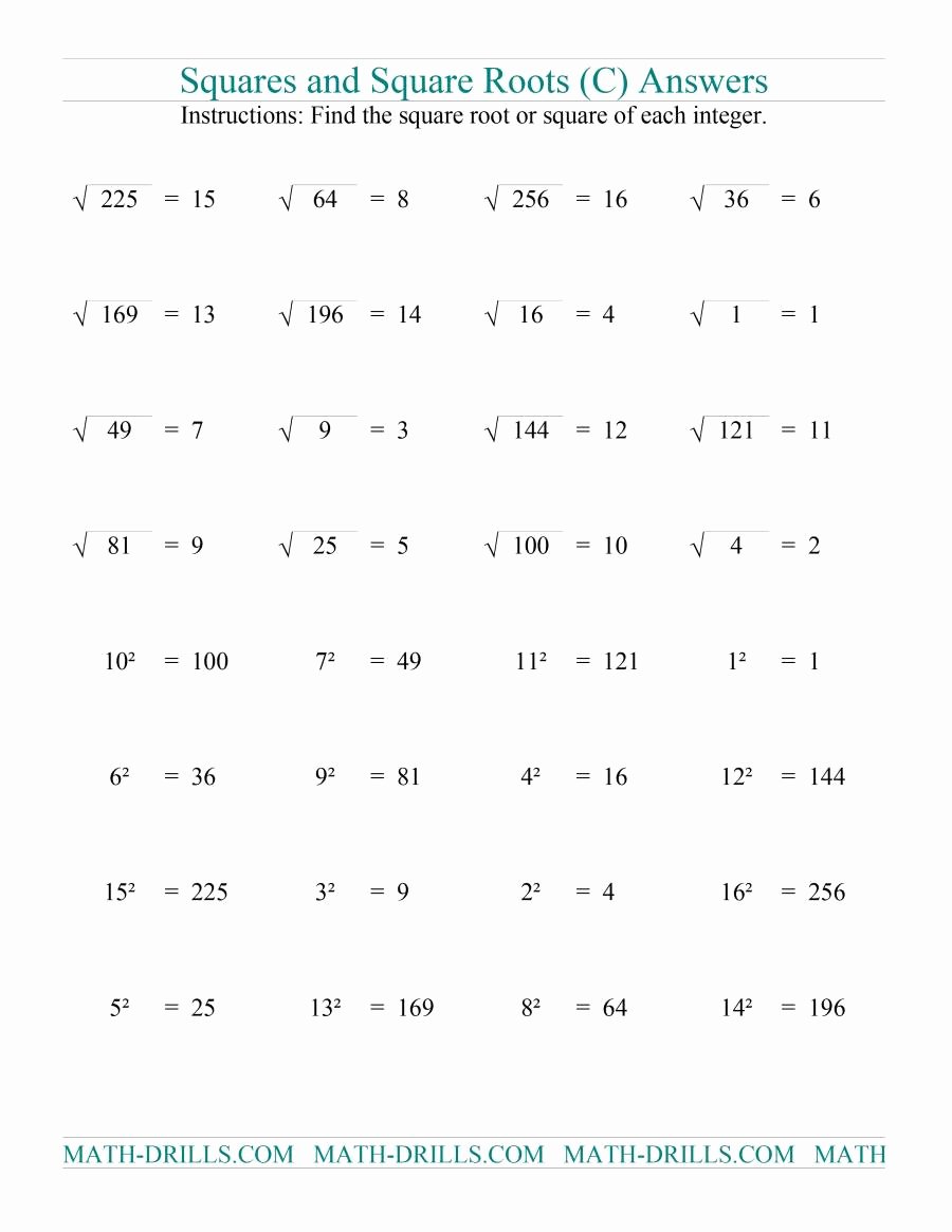 Squares and Square Roots Worksheet Fresh Squares and Square Roots C