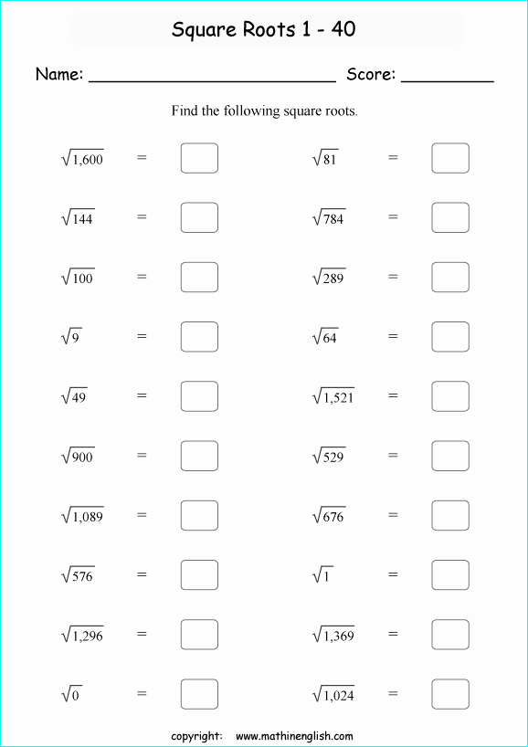 Squares and Square Roots Worksheet Inspirational Square Root Worksheet for Grade 6 and Up Find the Square
