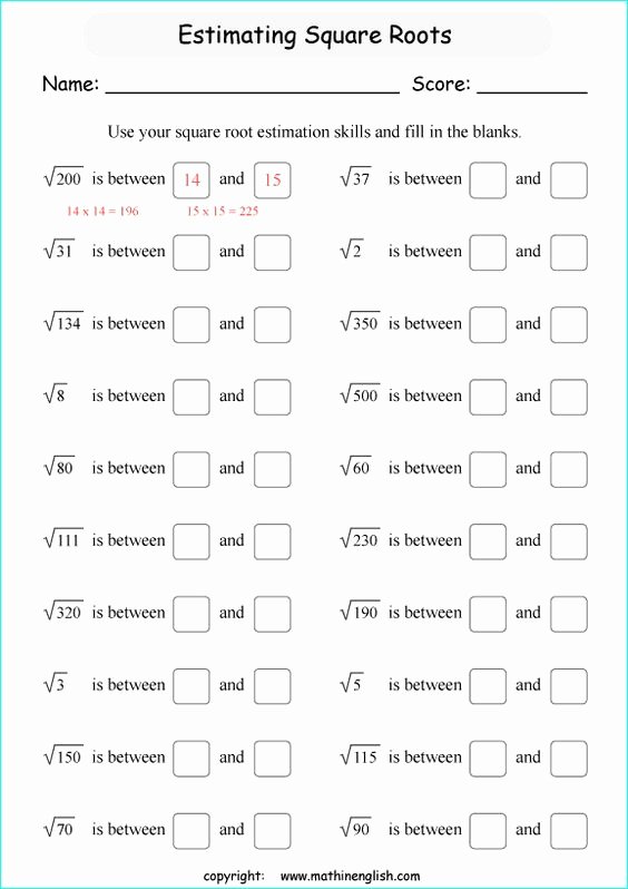 50 Squares And Square Roots Worksheet Chessmuseum Template Library