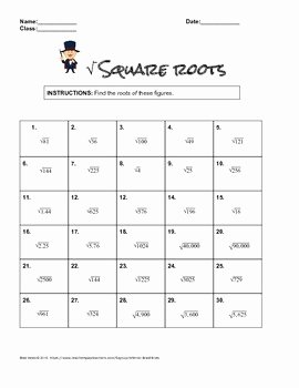 Squares and Square Roots Worksheet New 30 Square Root Problems Worksheet Handout or Quiz