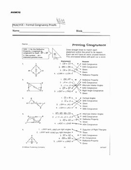 Geometry Unit 8 Congruent Triangles 2 column Proofs SSS SAS ASA AAS HL Worksheet