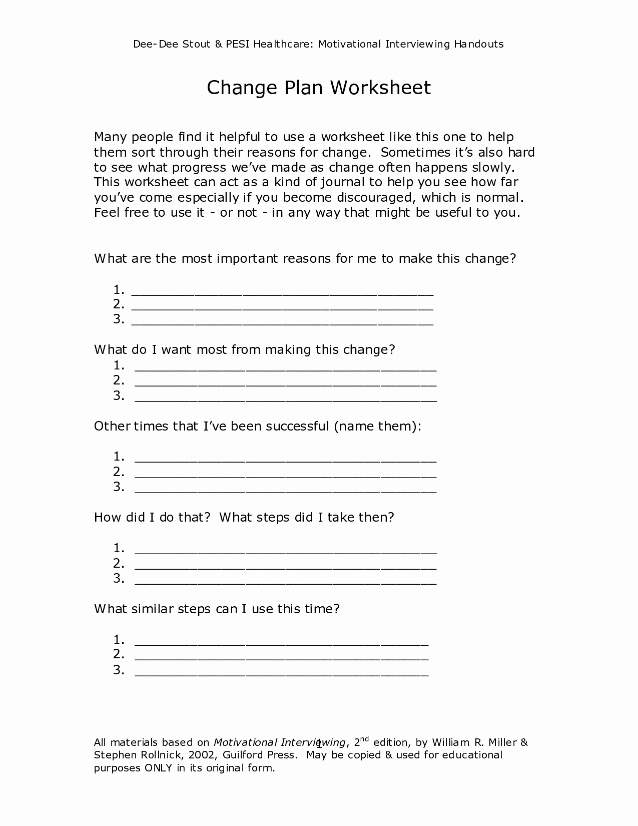 50 Stages Of Change Worksheet
