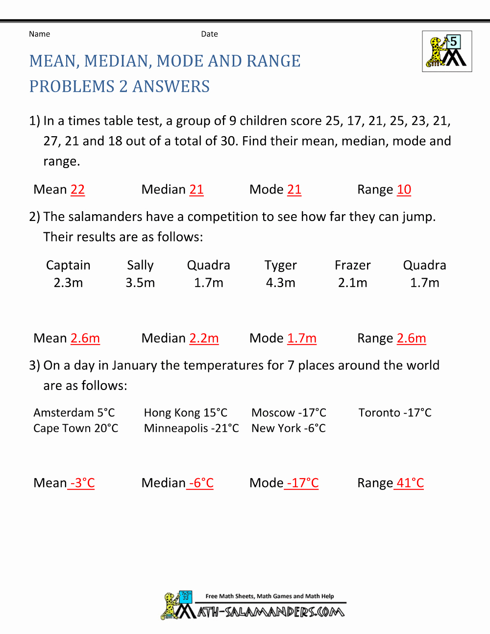 Standard Deviation Worksheet with Answers Awesome Mean Mode Median and Range Worksheet Answers Math