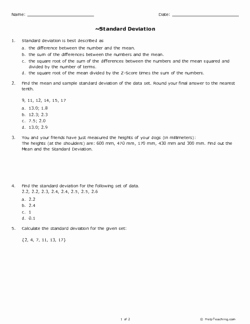 Standard Deviation Worksheet with Answers Beautiful Understanding Standard Deviation Grades 11 12 Free