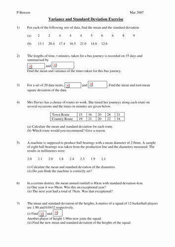 Standard Deviation Worksheet with Answers Best Of Standard Deviation by Phildb Teaching Resources Tes