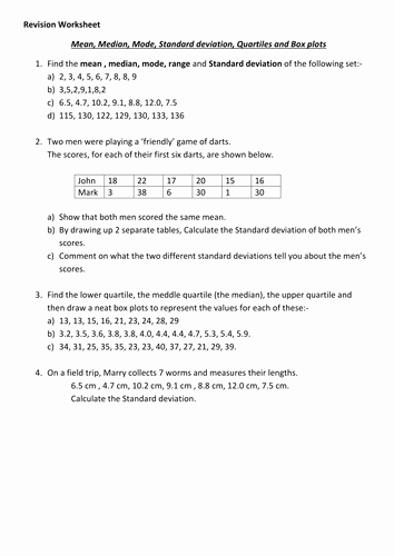 Standard Deviation Worksheet with Answers Unique Mean Median and Mode Standard Deviation by Deeplota