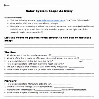 Stars and Galaxies Worksheet Answers Elegant solar System Virtual Exploration Activity by Enlightened