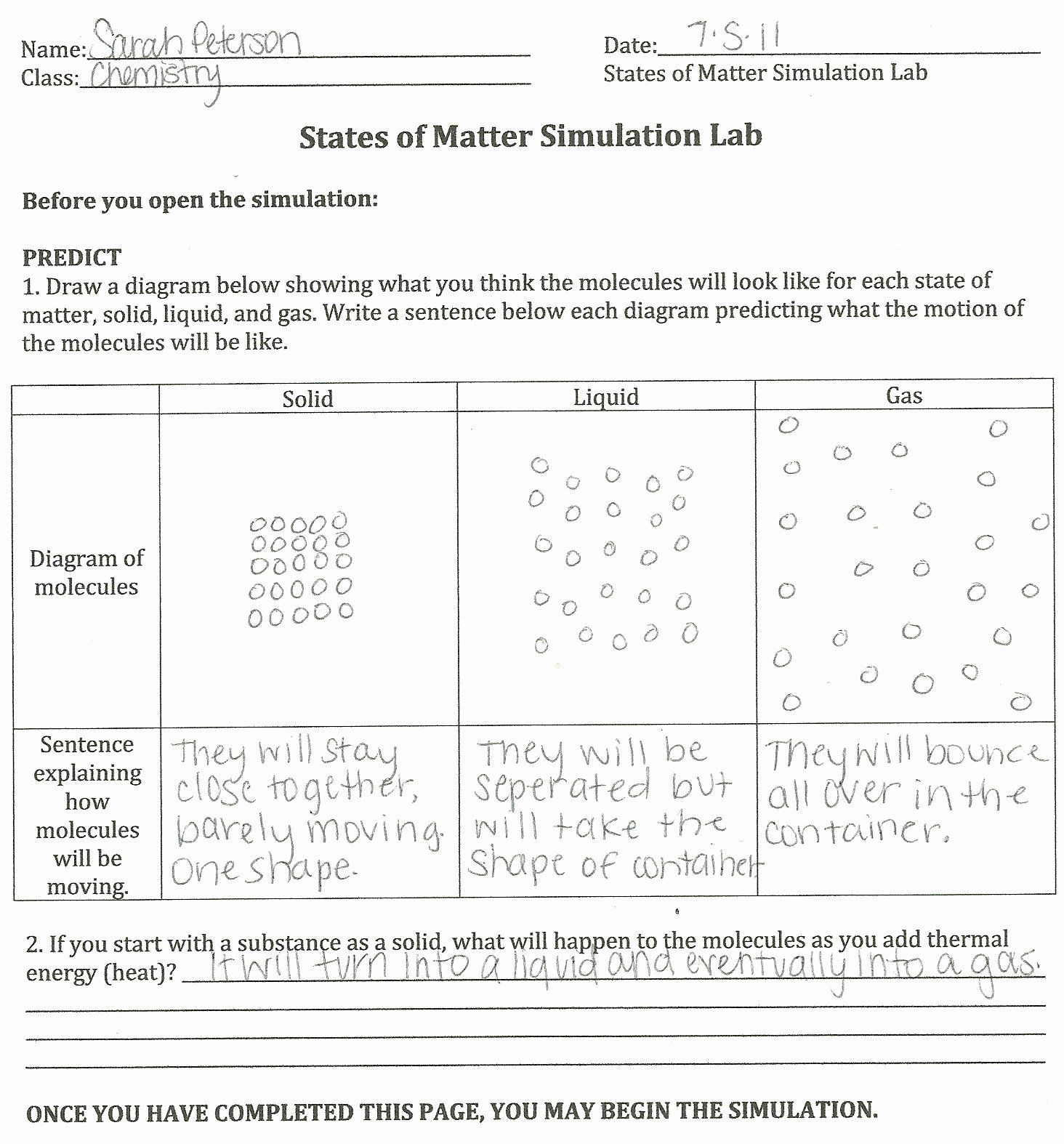 State Of Matter Worksheet Inspirational Summer Chemistry 2011 Activity 6