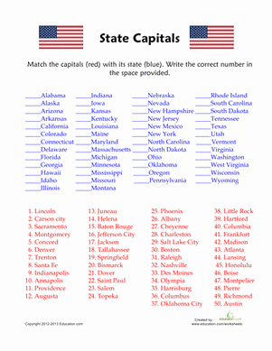 States and Capitals Matching Worksheet Awesome 50 States and Capitals Quiz Worksheet