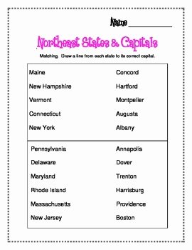 States and Capitals Matching Worksheet Beautiful northeast Region Worksheets and Flashcards Matching Label