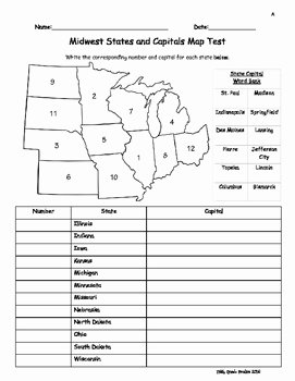 States and Capitals Matching Worksheet Elegant Midwest States and Capitals Map Test Versions A &amp; B by