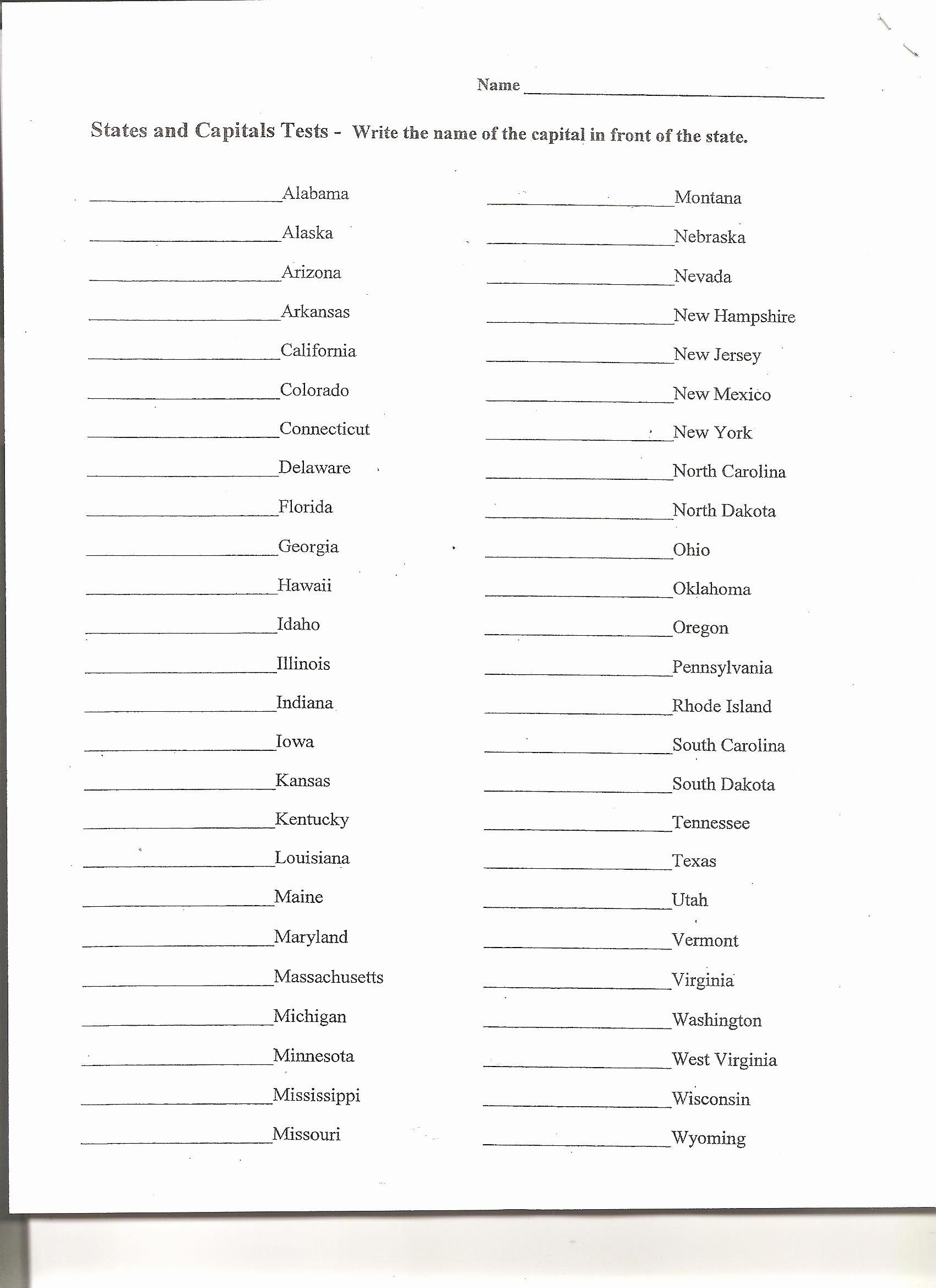 States and Capitals Matching Worksheet Lovely States and Capitals Quiz Worksheet the Best Worksheets